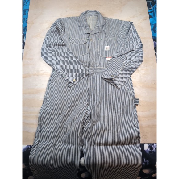 Pointer Brand Pants - Vintage NWT 46x32 Pointer Brand Train Crewman Coveralls Hickory Stripe RARE